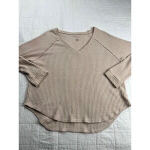 American Eagle Soft & Sexy Plush Thermal V Neck Long Sleeve Top Shirt Sz M Beige